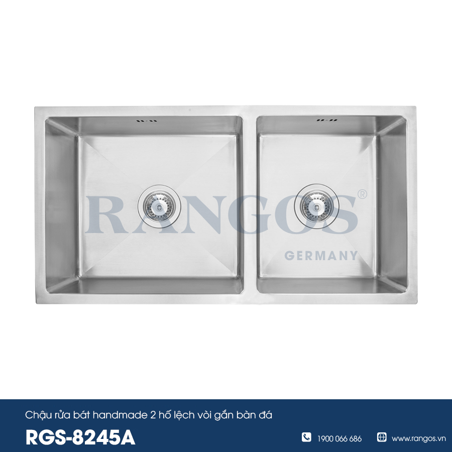 CHẬU RỬA BÁT HANDMADE 2 HỐ LỆCH VÒI LẮP BÀN ĐÁ RGS-8245A