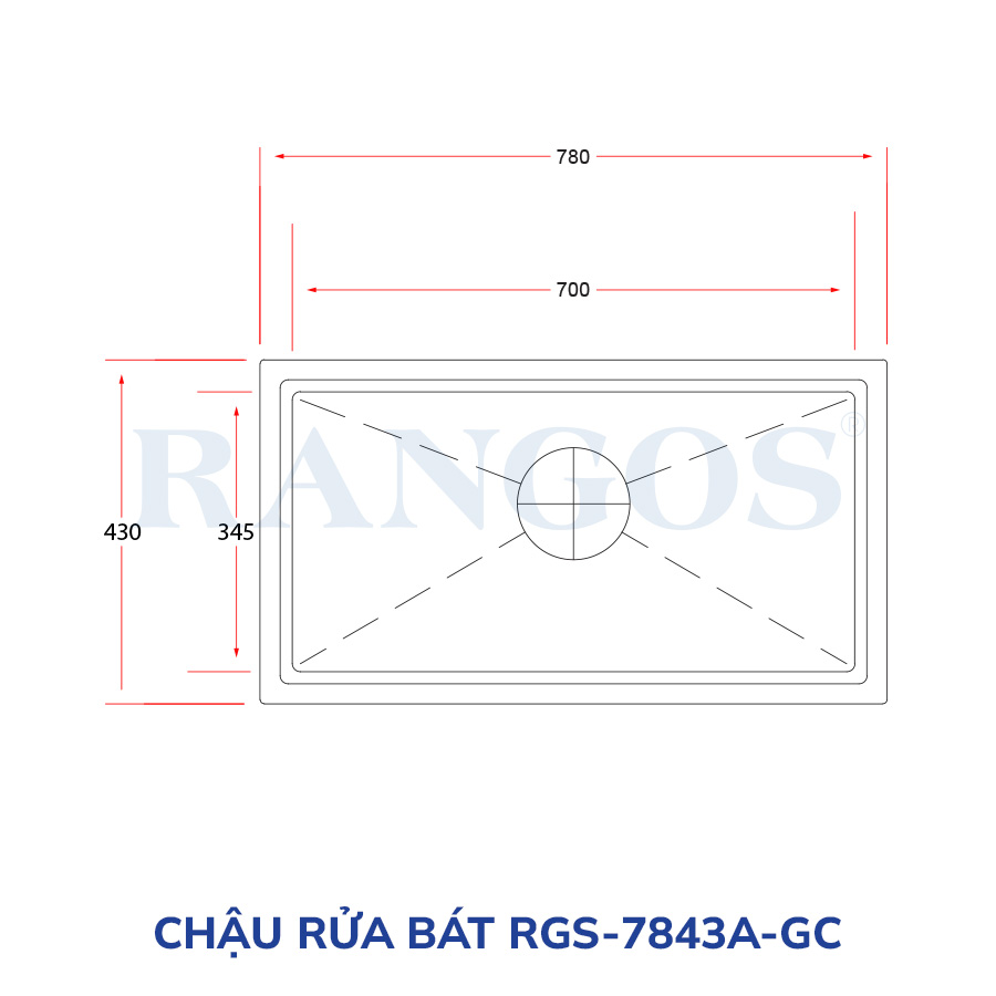 CHẬU RỬA BÁT HANDMADE 1 HỐ LỚN ÂM BÀN CÓ GIẬT CẤP RGS-7843A-GC