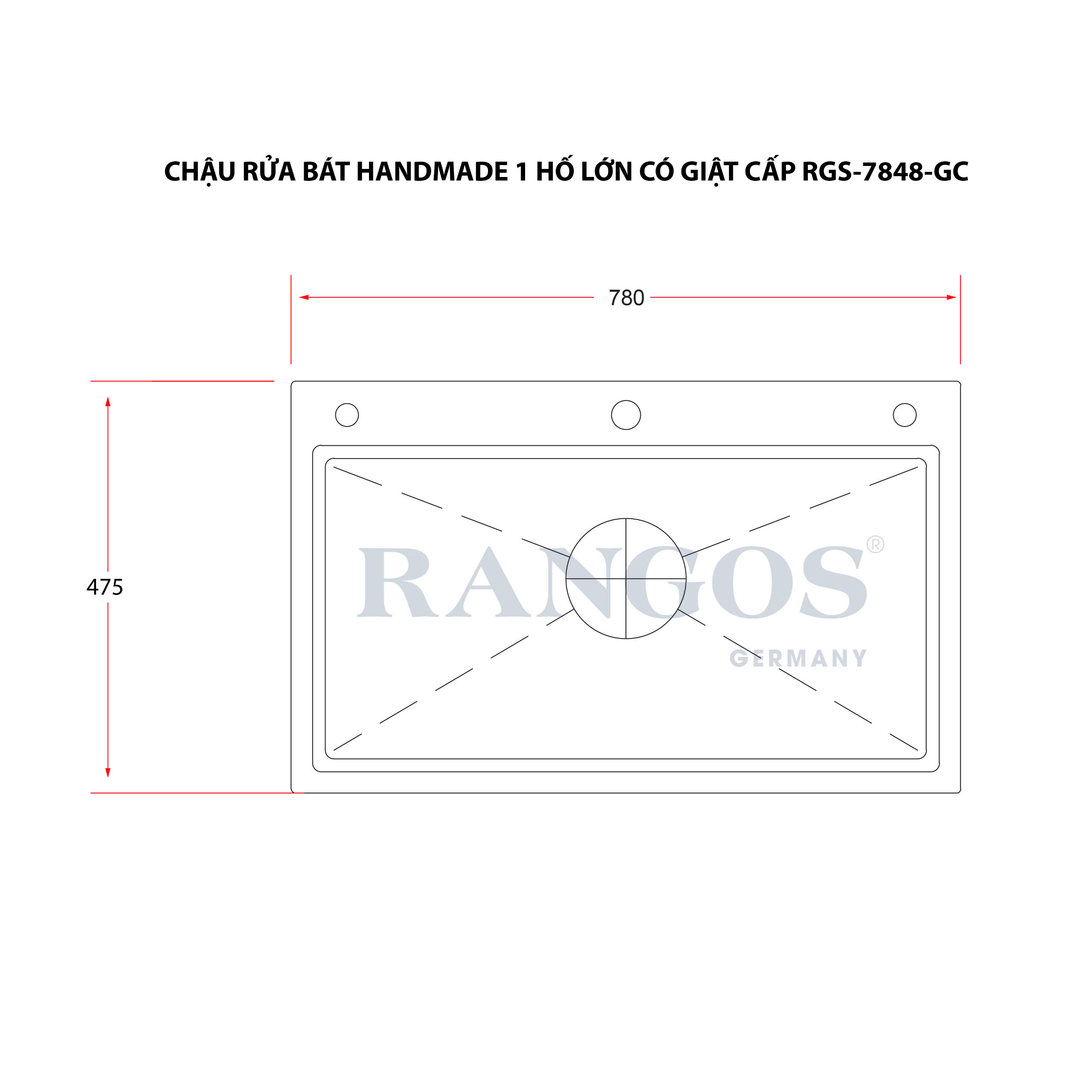 CHẬU RỬA BÁT HANDMADE 1 HỐ LỚN CÓ GIẬT CẤP RGS-7848-GC