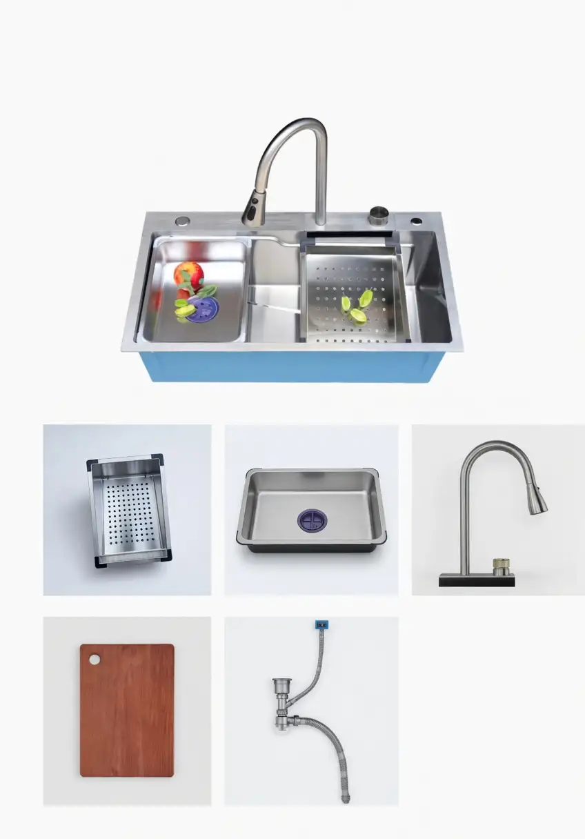Bộ chậu rửa chén 1 hố inox 304 kèm phụ kiện cao cấp