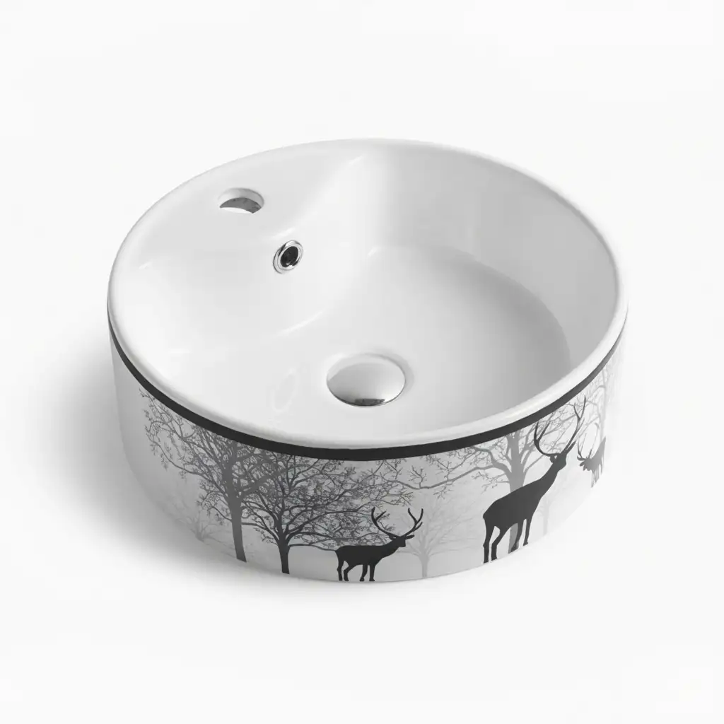 Chậu lavabo đặt bàn tròn hoa văn hươu – Mã: 202HL