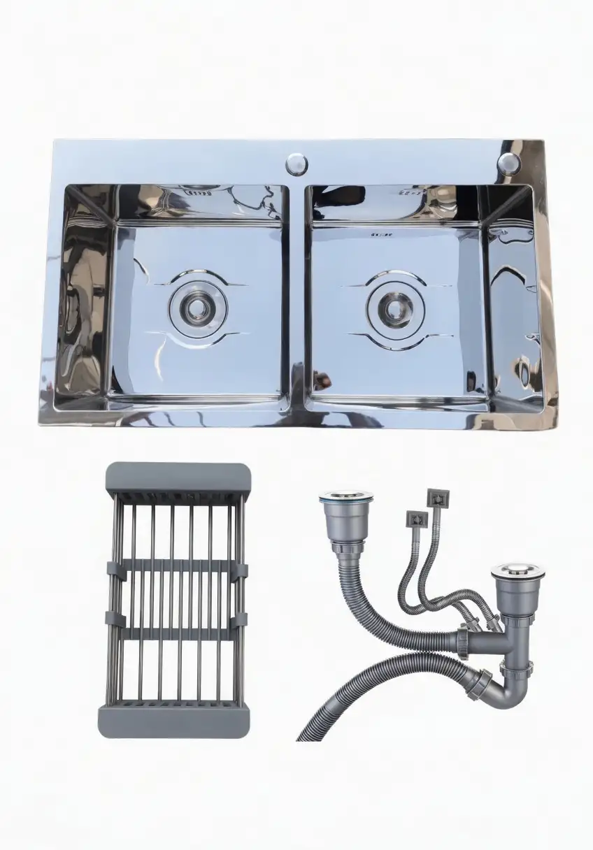 Chậu rửa chén 2 hộc inox 304 bóng kính