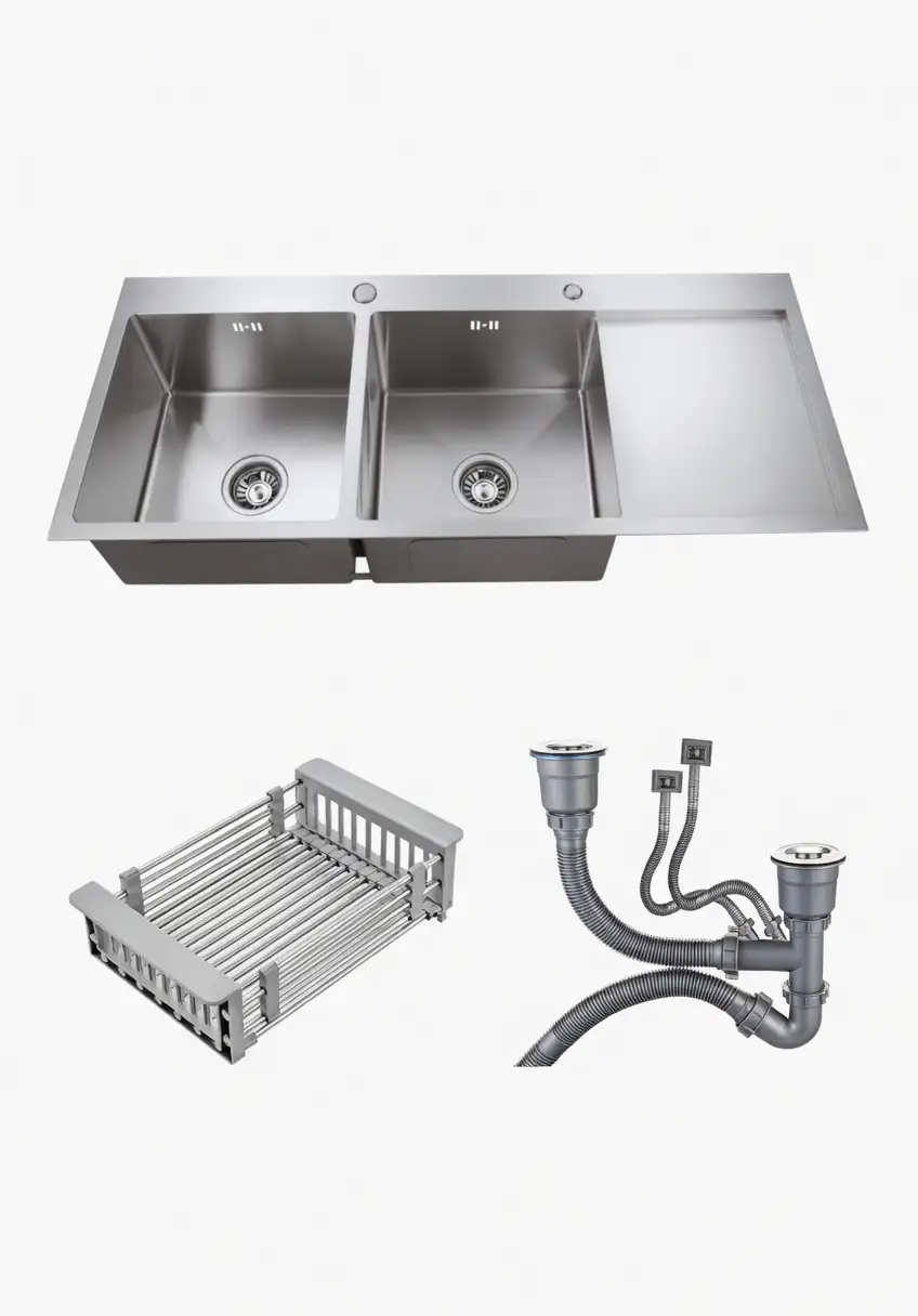 Chậu rửa chén inox 2 hố cân có bàn chờ