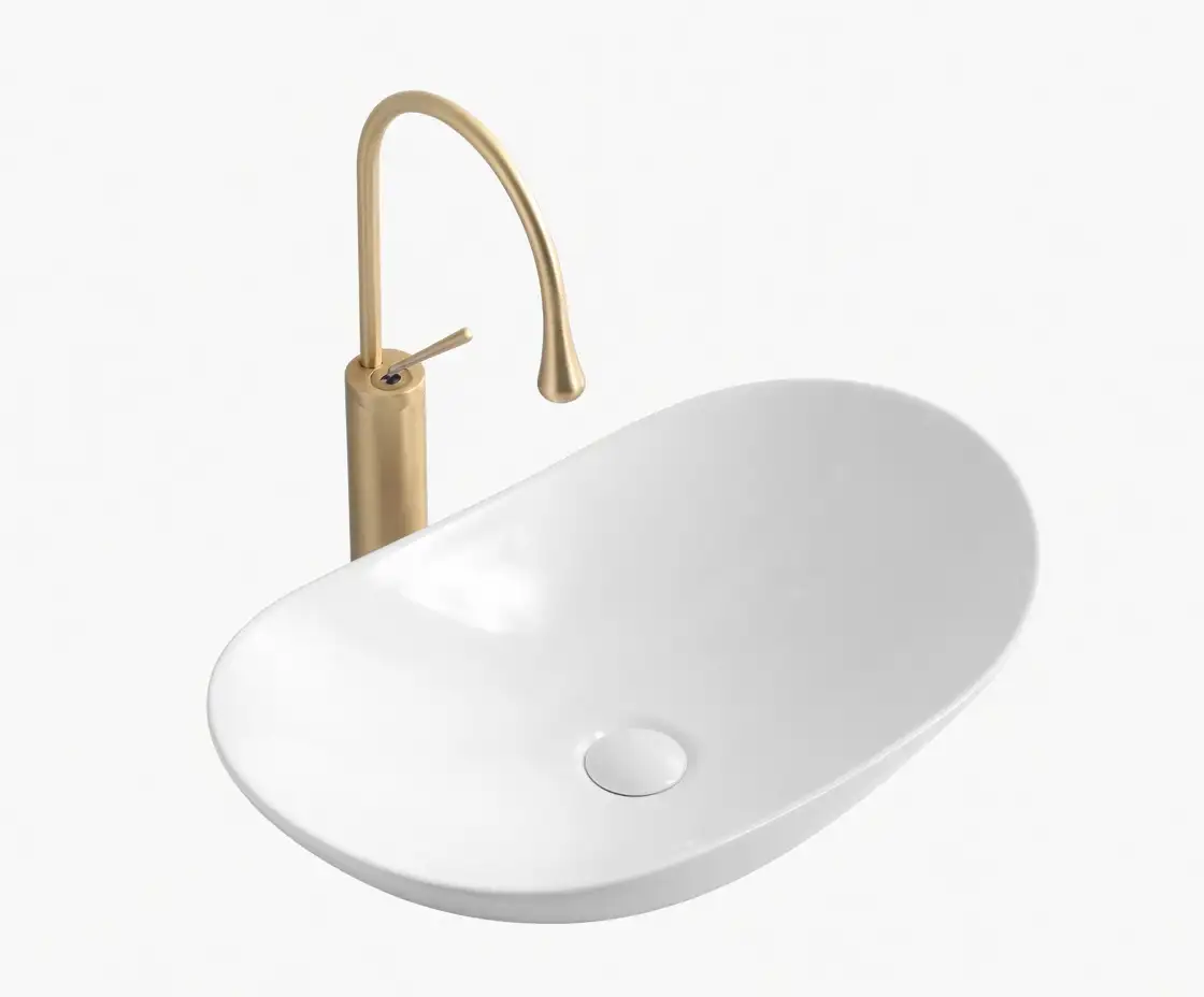 Chậu rửa mặt đặt bàn Oval thuyền trắng cao cấp – Mã: 414T