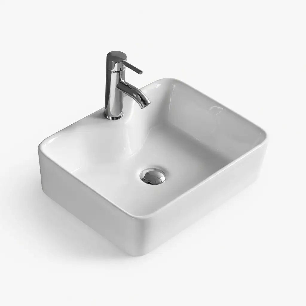 Chậu rửa mặt vuông đặt bàn sứ trắng – Mã: 205