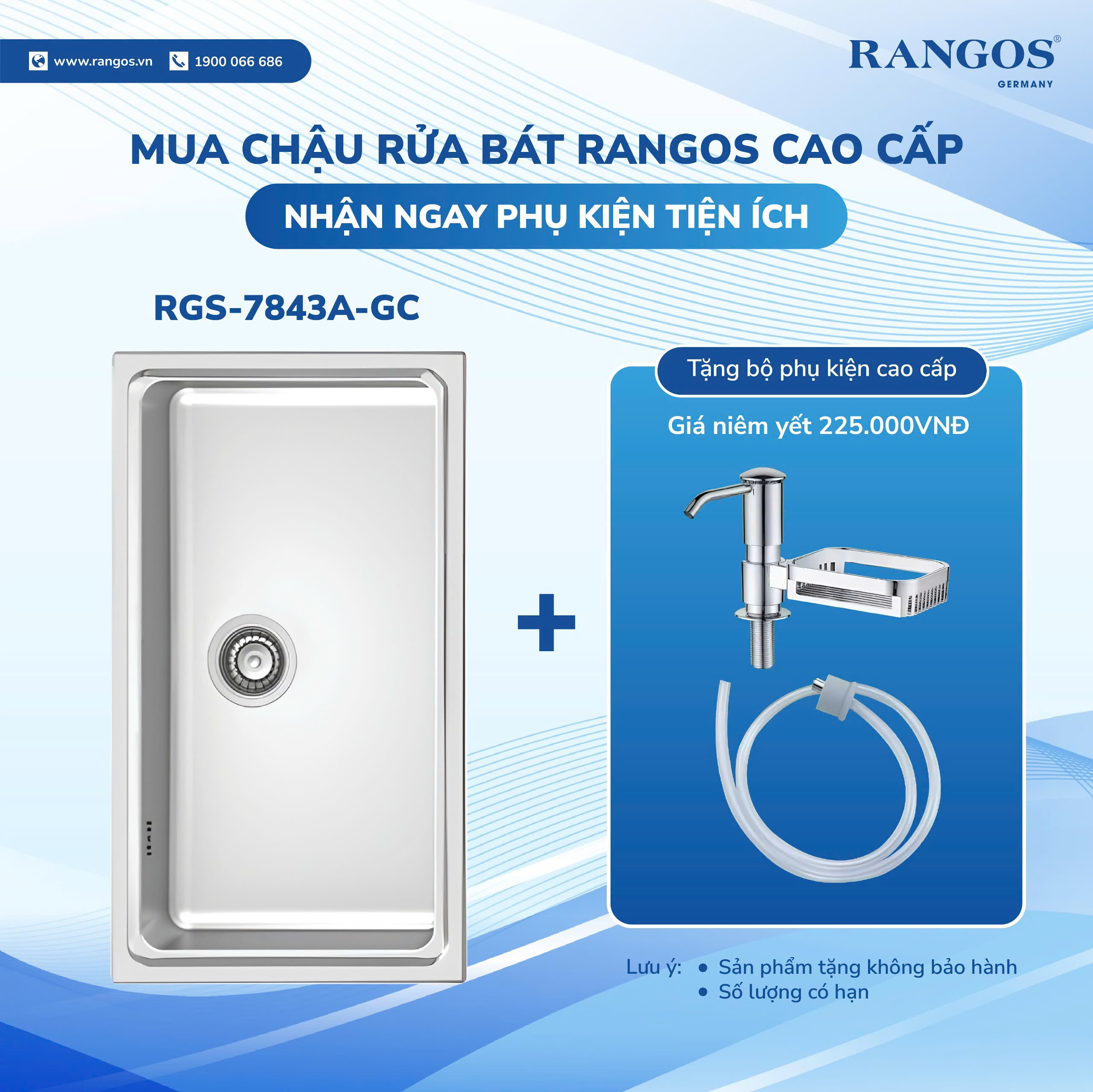 CHẬU RỬA BÁT HANDMADE 1 HỐ LỚN ÂM BÀN CÓ GIẬT CẤP RGS-7843A-GC