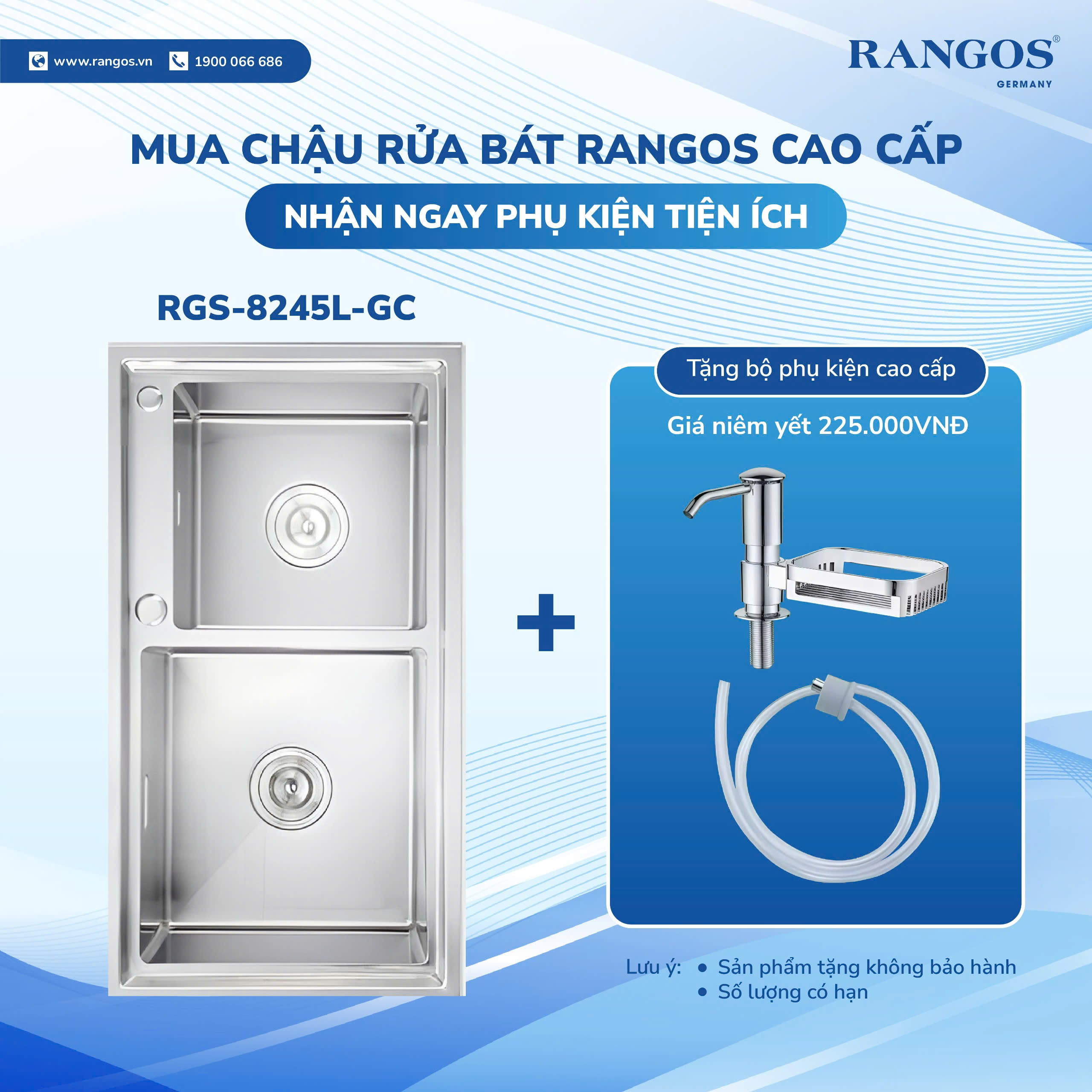 CHẬU RỬA BÁT HANDMADE 2 HỐ LỆCH CÓ GIẬT CẤP RGS-8245L-GC