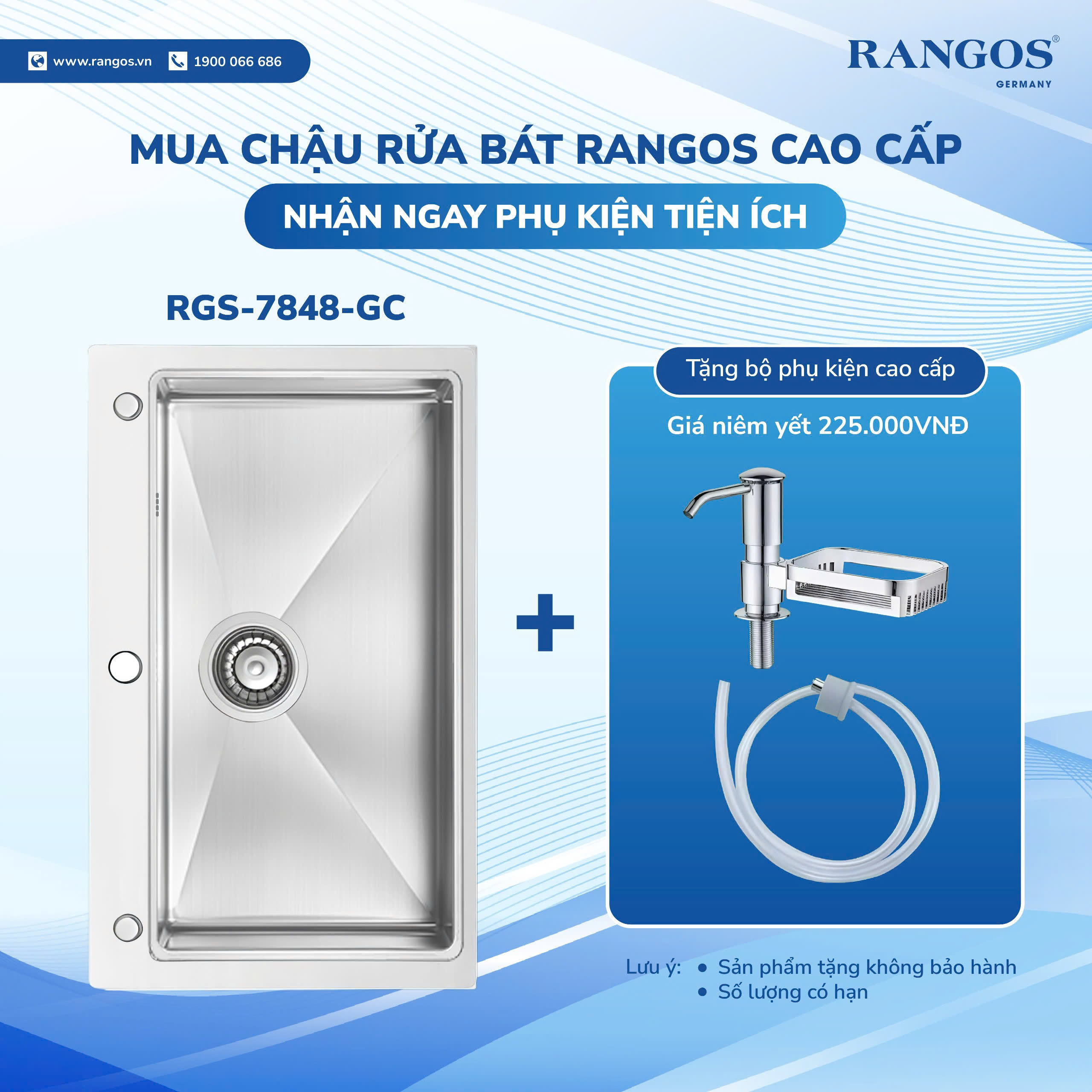 CHẬU RỬA BÁT HANDMADE 1 HỐ LỚN CÓ GIẬT CẤP RGS-7848-GC